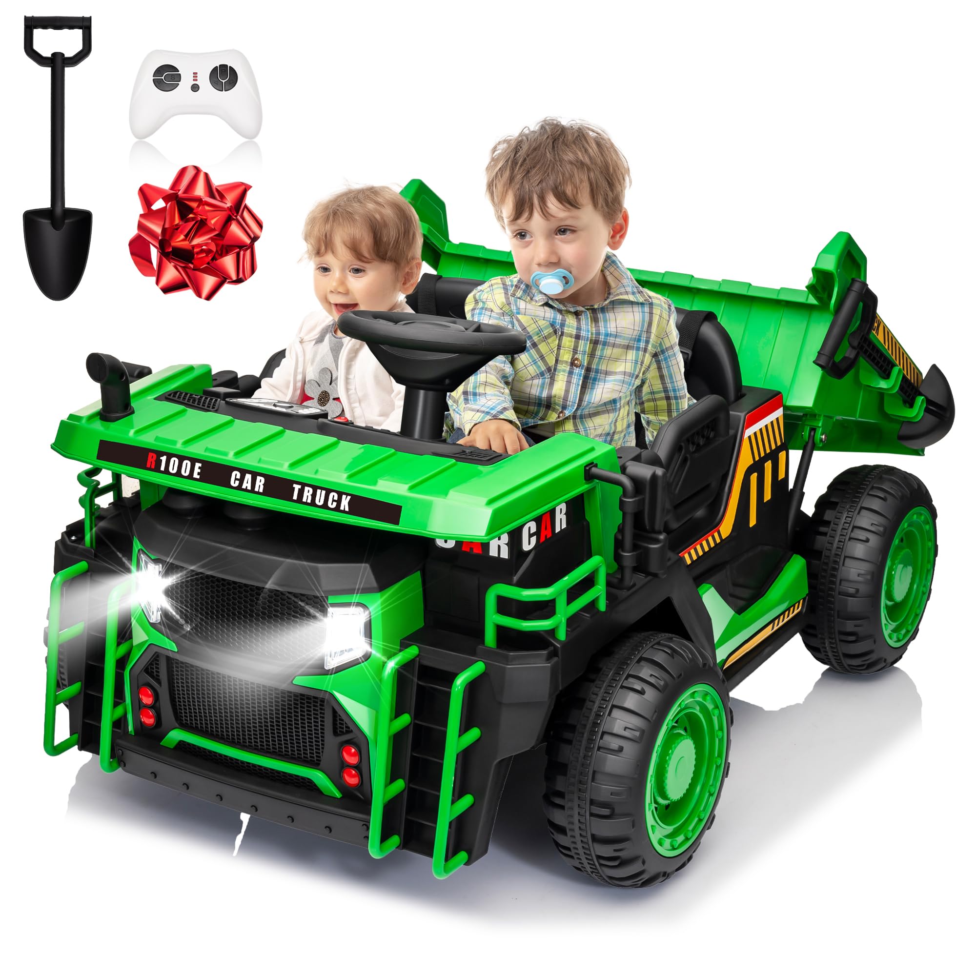 JOYRACER 24V 2 Seater Ride on Dump Truck, Kids Electric Car w/2x200W Powerful Motors, Ride on Construction Vehicles w/Electric Dump Bed and Shovel, 20