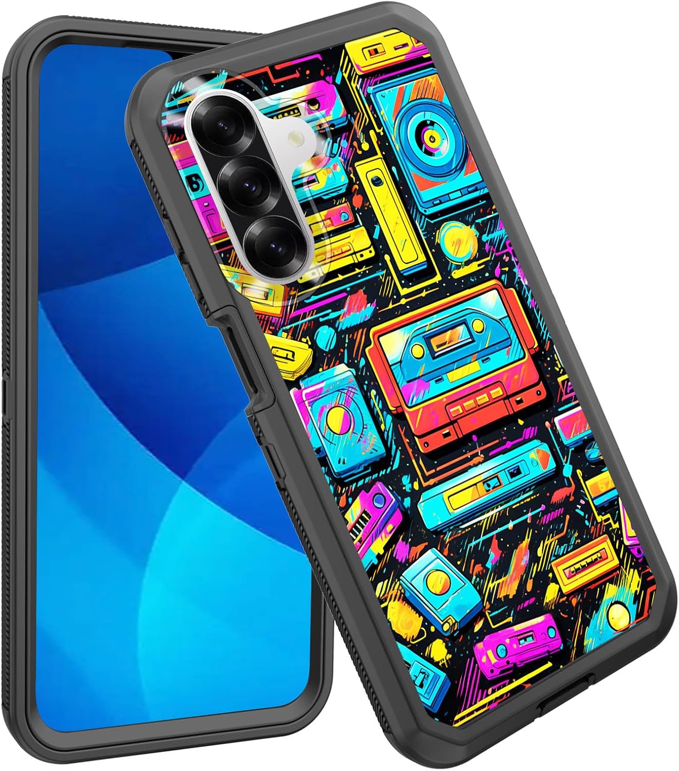 for Galaxy A17 5G Case,Shockproof 3-Layer Full Body Protection Rugged Heavy Duty High Impact Hard Cover Case for Samsung Galaxy A17 5G 6.7 inch 2025,Retro Music Tape Cassette