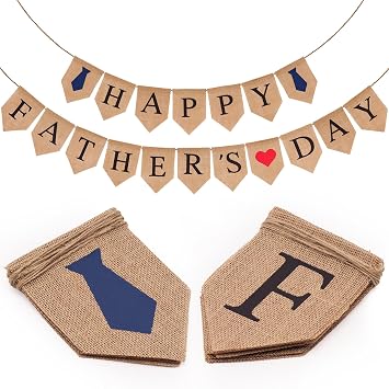 jijAcraft Fathers Day Burlap Banner, Happy Fathers Day Banner Garland with Heart and Tie, Rustic Party Decorations Fathers Day Gifts Banner Indoor & Outdoor Mantle Fireplace Wall Party Decorations
