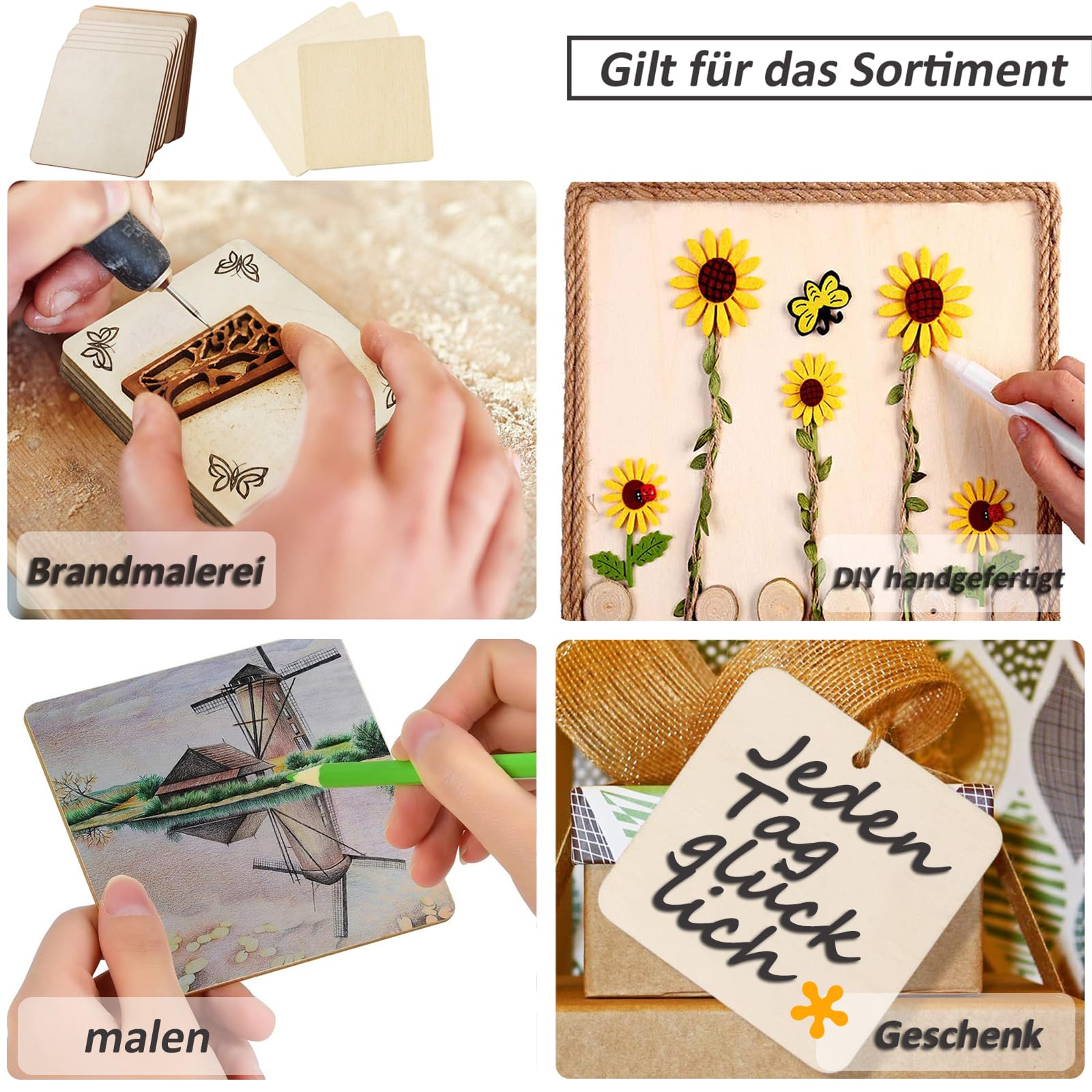 50 Fette Di Legno Naturale 4x4cm - Dischi Quadrati Per Decorazioni Fai Da Te