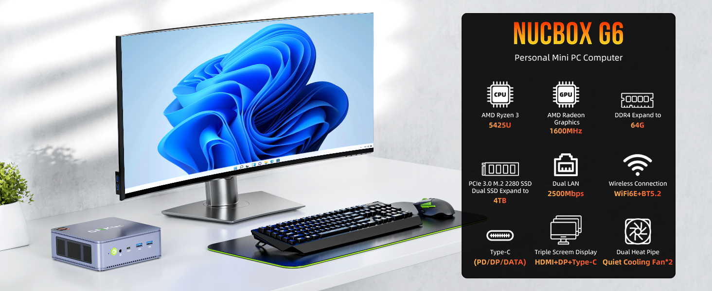 Amazon.com: GMKtec Mini PC AMD Ryzen 3 5425U(4C/8T, 4.1GHz), G6