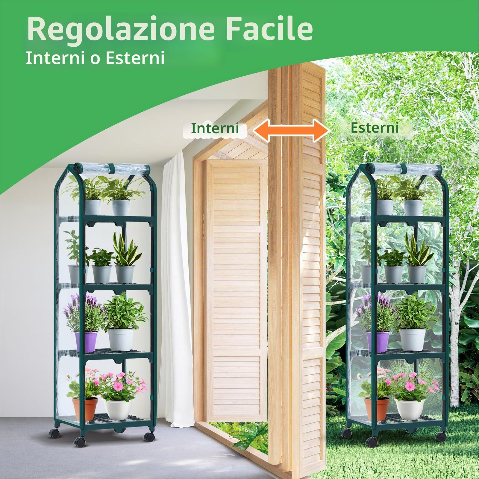Ohuhu Mini Serra Portatile per Interni ed Esterni, Piantina Verde in Plastica con Ruote di Bloccaggio, Copertura Resistente, Ideale Regalo Giardinaggio per Donne
