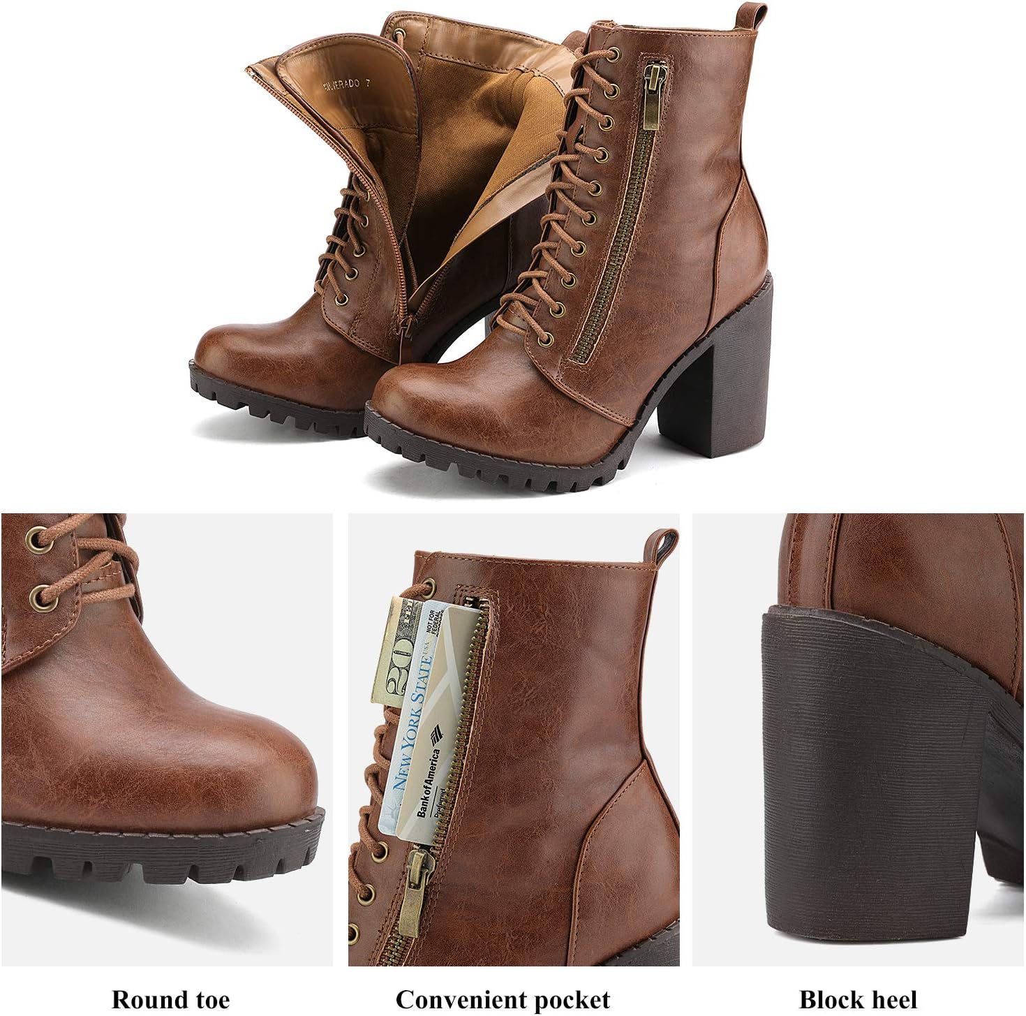 DREAM PAIRS Women's Combat Ankle Boots Chunky Heel Lace up Fashion Heeled Booties - Image 2