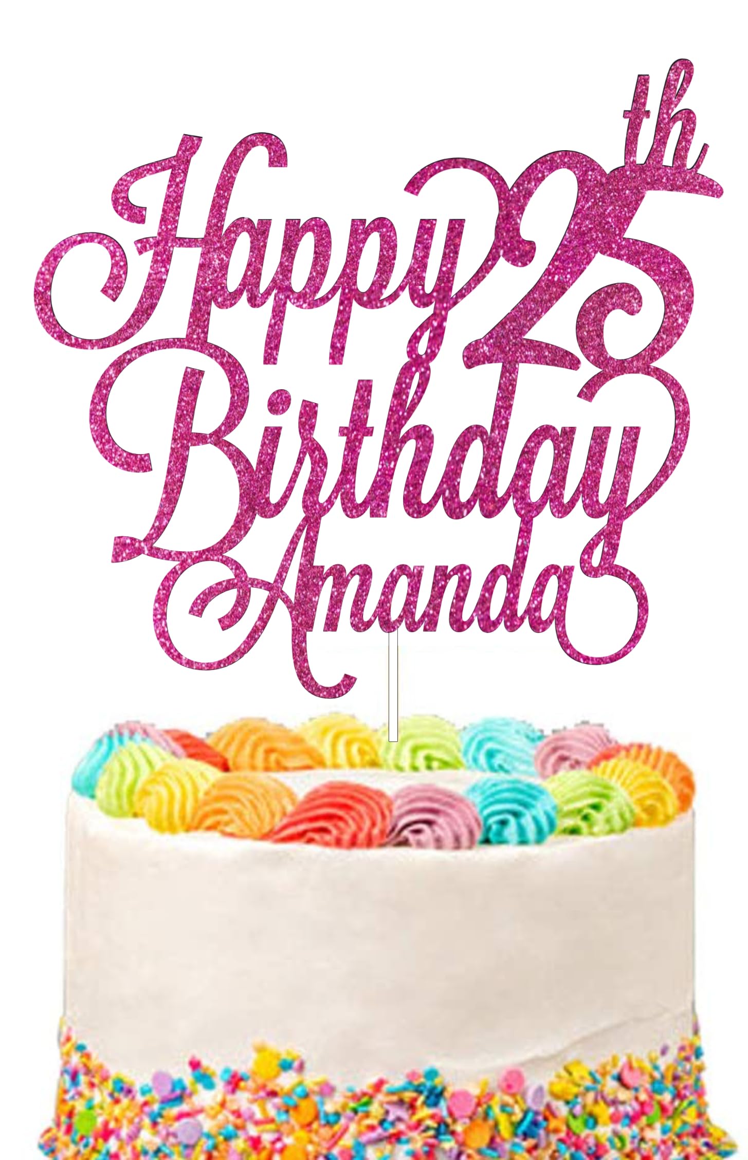 Personalised Happy Birthday Glitter Cake Topper Customised with Any Name & Any Age Party Cake Decoration for 1st 10th 13th 16th 18th 20th 21st 30th 40th 50th 60th 70th 80th (Dark Pink)
