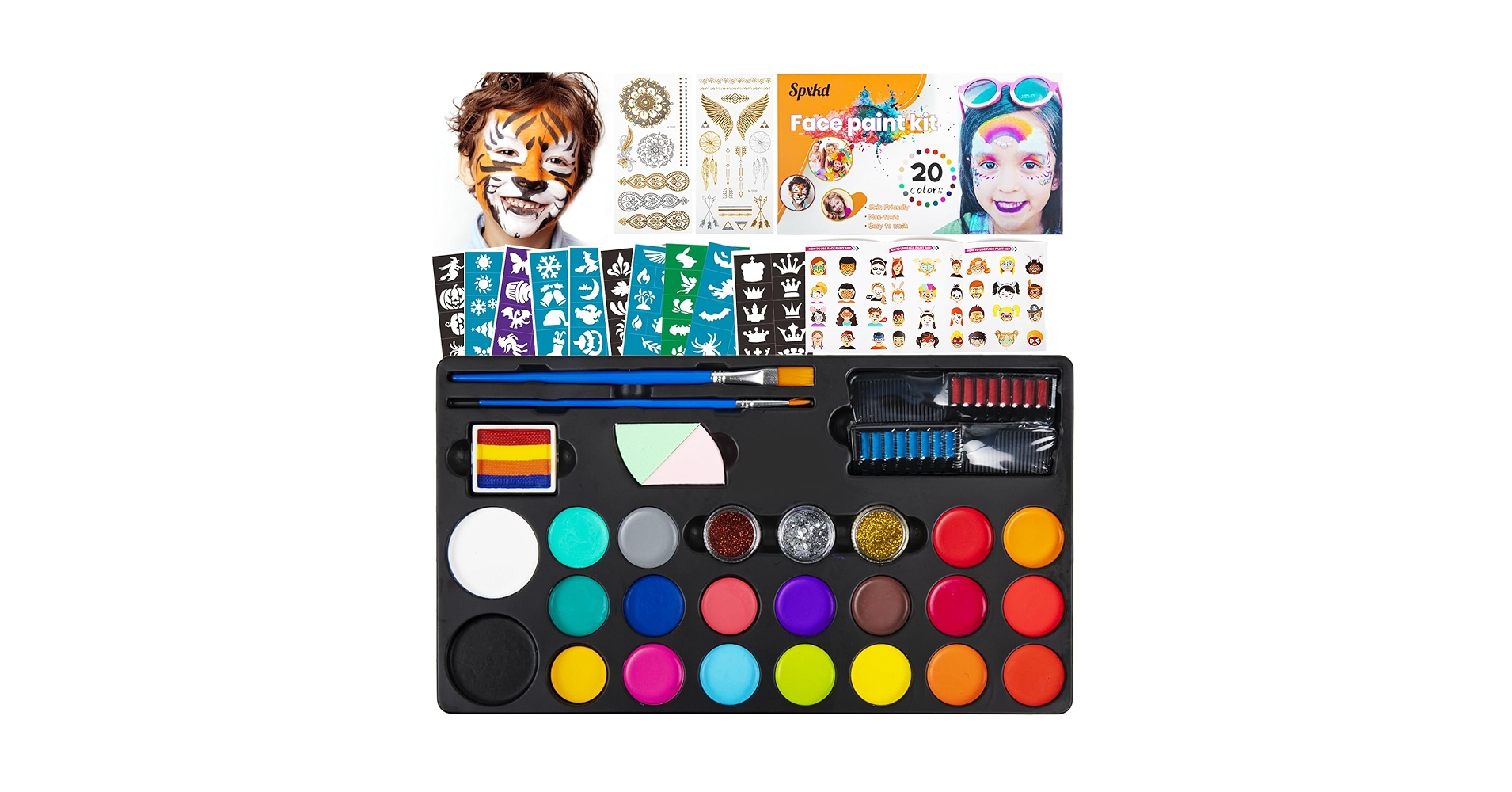 Amazon.com: Face Painting Kit for Kids 20 Water Based Non