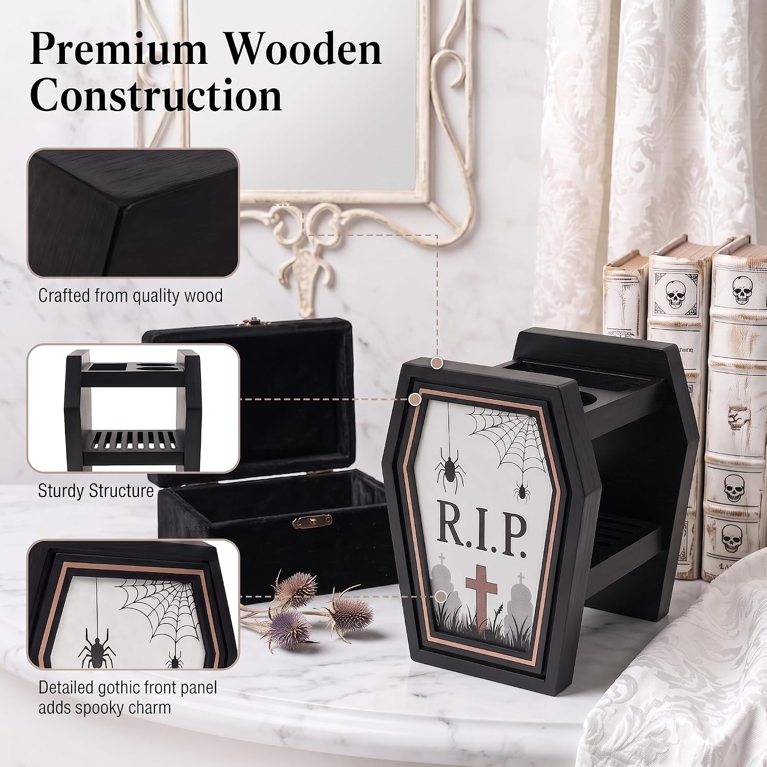 Gothic Decor Coffin Toothbrush Holder for Bathrooms Halloween Decor image 3
