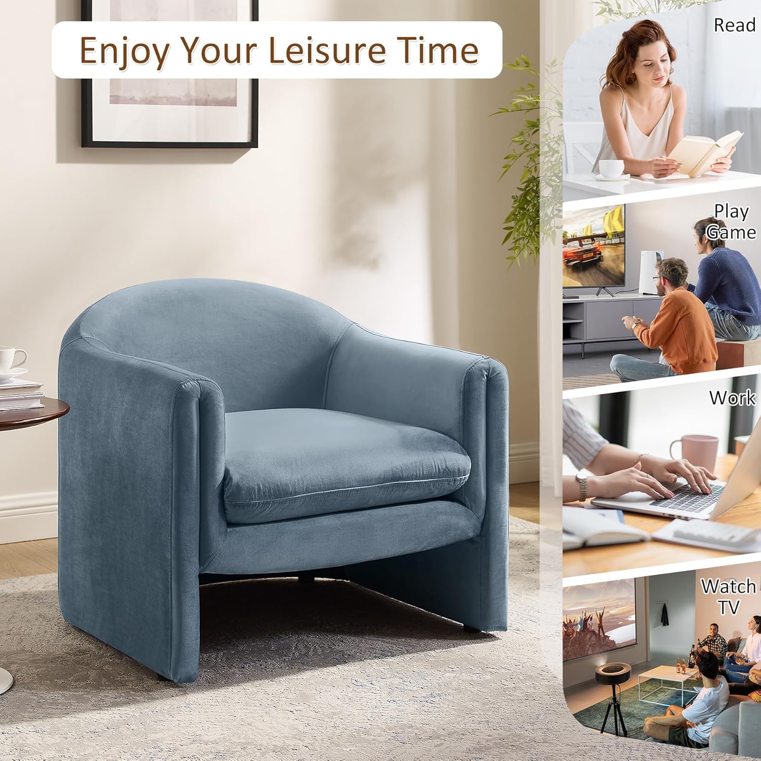 VANOMi 31.2" Accent Chair, Modern Upholstered Living Room Chairs, Comfy Single Sofa Chair for Bedroom, Office, Waiting Room, Set of 2 (Denim Blue Velvet)