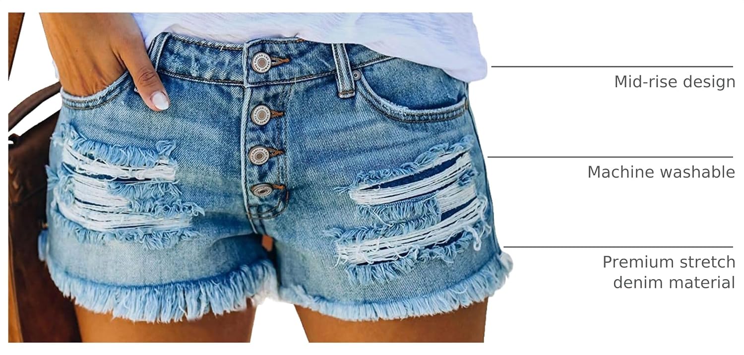 Women’s Ripped Mid Rise Denim Shorts Stretchy Casual Raw Hem Summer hot Jean Shorts image 4