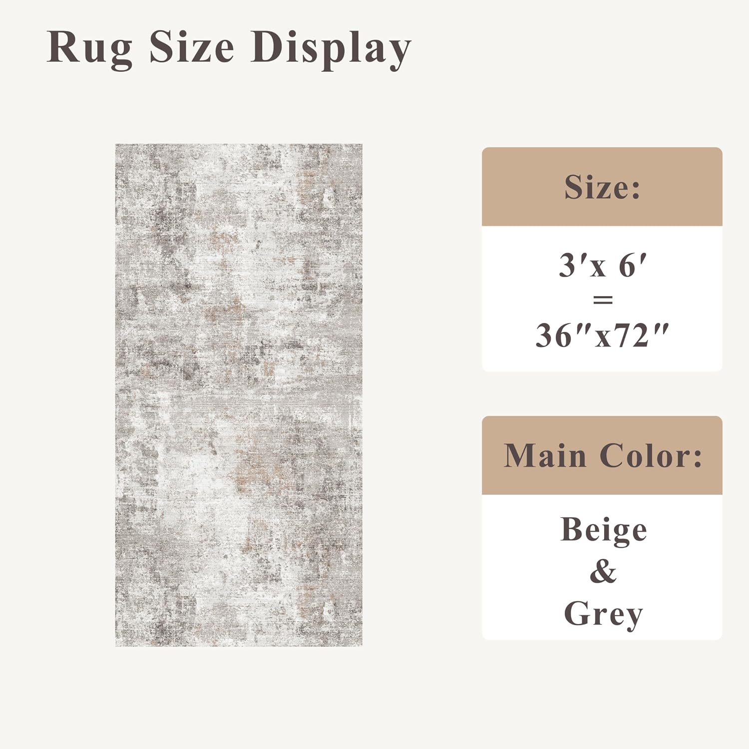 3x6 Washable Non-Slip Kitchen Runner Rug with Rubber Backing Modern Abstract Stain Resistant Floor Carpet Runner for Hallway, Entryway, Bedroom, Living Room - Beige/Grey/Brown