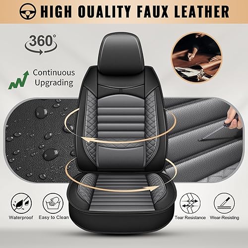 Miniatura 6 de Fundas de asiento, juego completo de fundas de asiento de automóvil de piel sintética para Kia Sportage 2009-2025 (negro y gris)