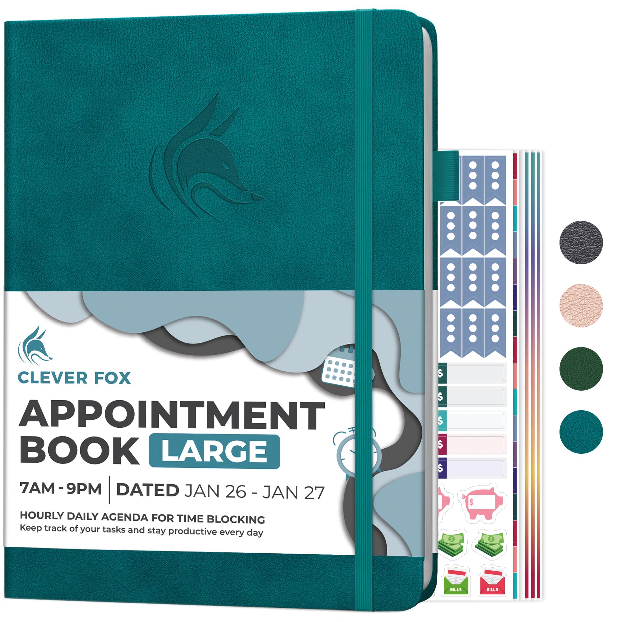 Clever Fox Appointment Book Dated Jan 2026-Jan 2027 – Hourly Schedule Planner with 15-Minute Increments – Time Box Planner for Daily Work & To-Dos –