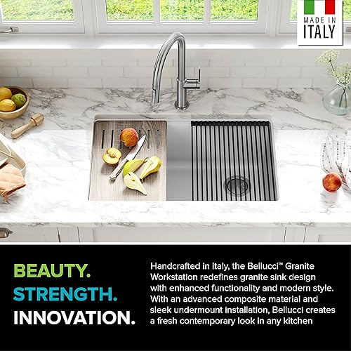 Miniatura 4 de Kraus KGF1-30BLACK Bellucci - Fregadero de cocina con tabla de cortar, CeramTek, 30 pulgadas, compuesto de granito y cuarzo, un sólo seno