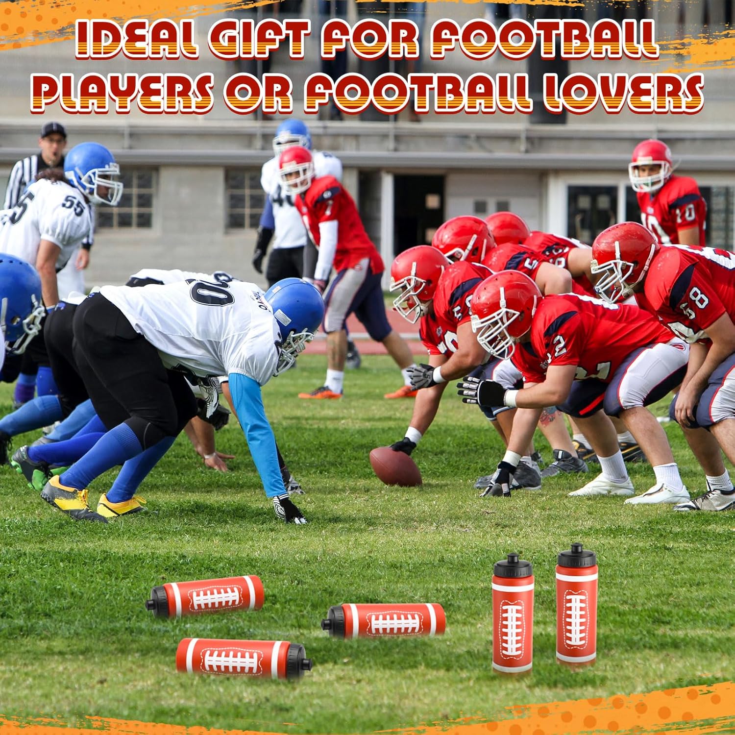 Football Water Bottle Bulk 20 oz Sports Water Bottles Squeeze Football Team Gifts Bulk Reusable Football Accessories for Football Players Lovers Party Favor Gifts Gym Bike