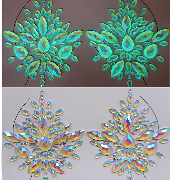 TOPZ glow in the dark body gems halloween rave face jewels festival rave face gems sticker temporary tattoo body jewels sticker for halloween make up party