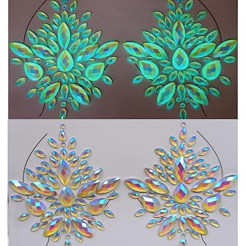 TOPZ glow in the dark body gems halloween rave face jewels festival rave face gems sticker temporary tattoo body jewels sticker for halloween make up party