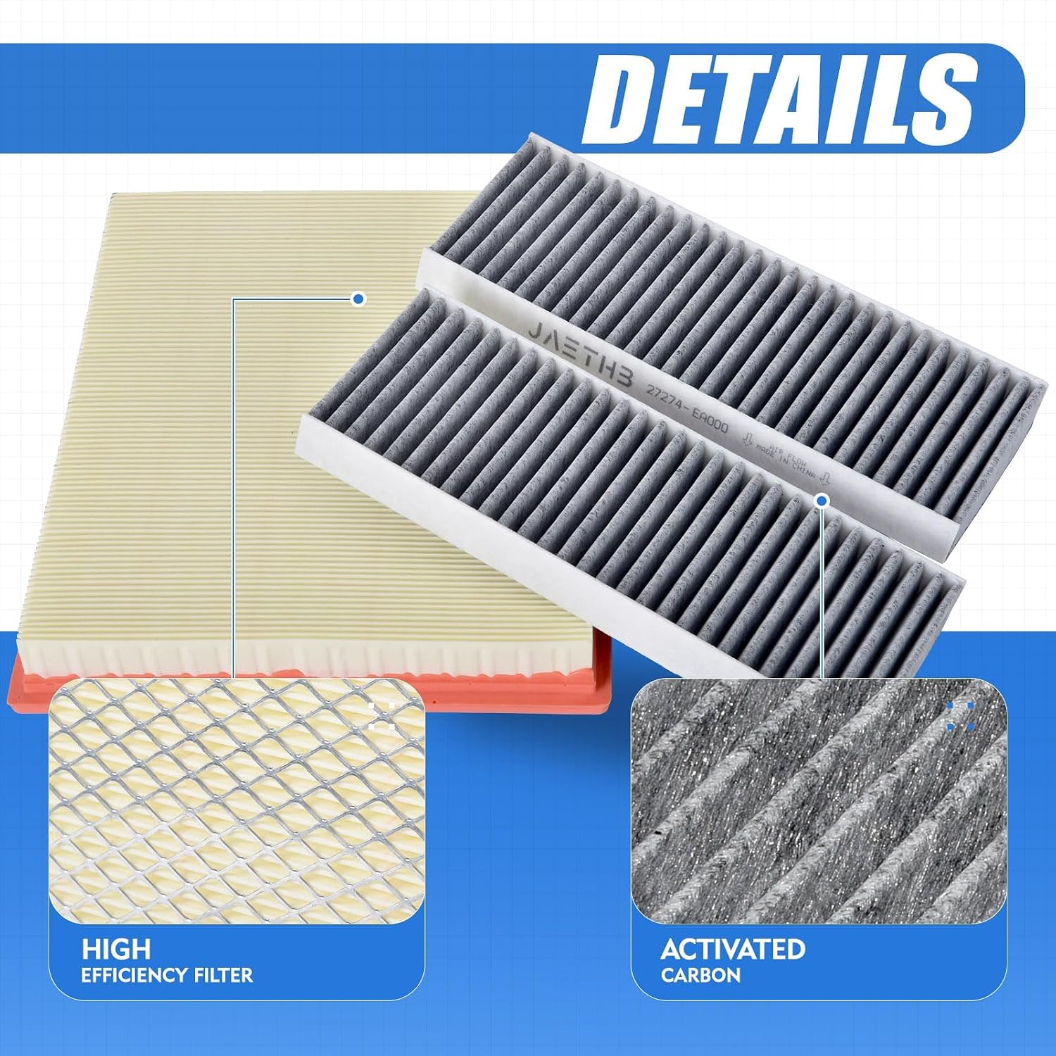 Engine & Cabin Air Filter Set for Nissan 4.0L-Xterra(2005-2015), Frontier(2005-2020), Pathfinder(2005-2012); 5.6L-Pathfinder(2008-2012); for Suzuki 4.0L-Equator(2009-2012) Replace 16546-7S000 CF10553