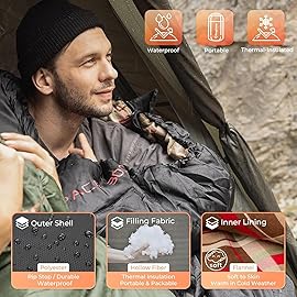 KingCamp Wearable Sleeping Bag for Adults, Cold Weather & Warm Extra Wide Big & Tall XL Portable Waterproof Flannel Sleeping Bags, Essentials Gear Accessories for Camping Backpacking Hiking