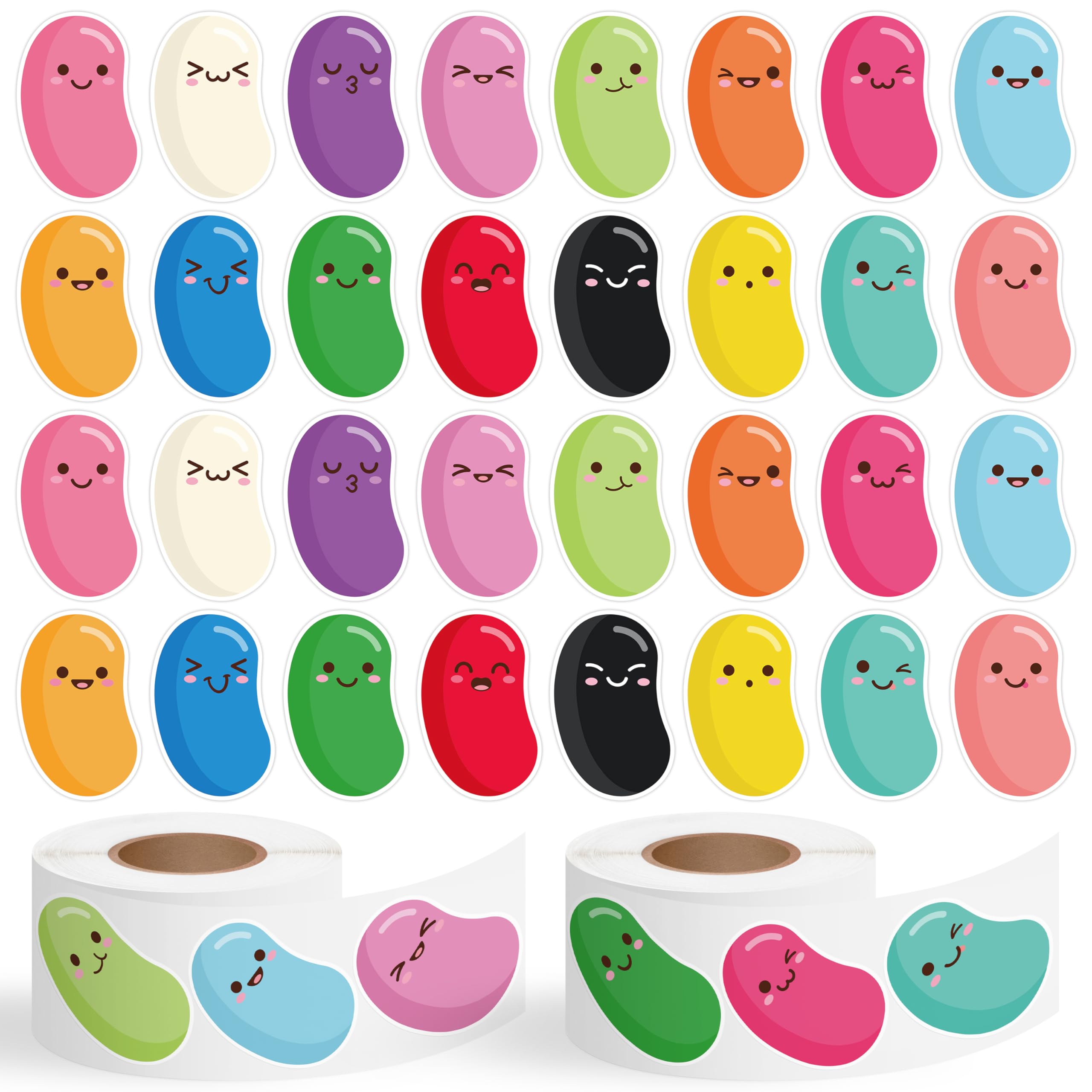 A1diee 1000Pcs Pink Green Blue Candy Beans Vinyl Sticker Colorful Decal Jelly Beans Party Supplies Reward Gifts for Kids Teen Water Bottle Laptop Car