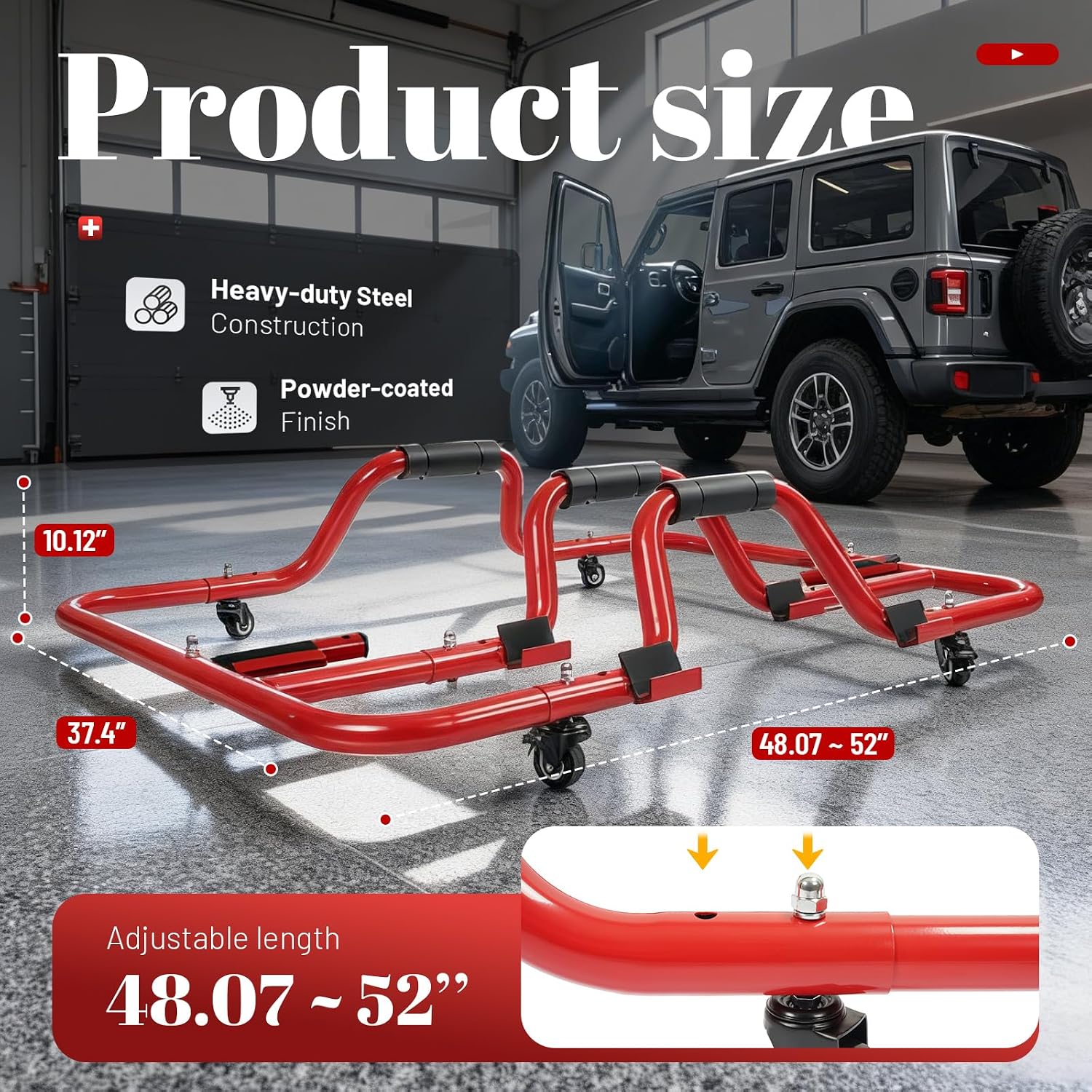 Hardtop Storage Cart Compatible with 1976-2025 Jeep Wrangler CJ-7/YJ/TJ/JK/JL Sliding Brake Caster Carrier Powder Coated