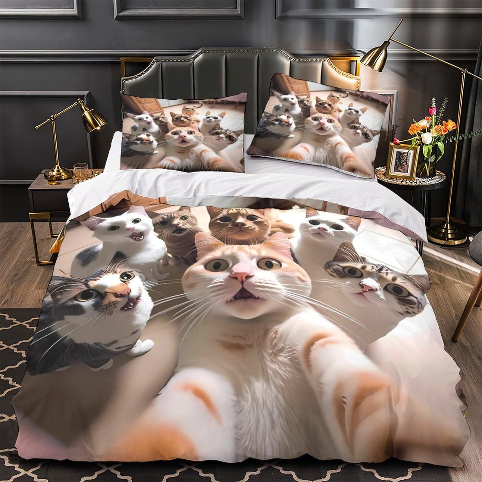 Linge de lit chat microfibre ultra douce parure résistante 3 pièces avec fermeture éclair