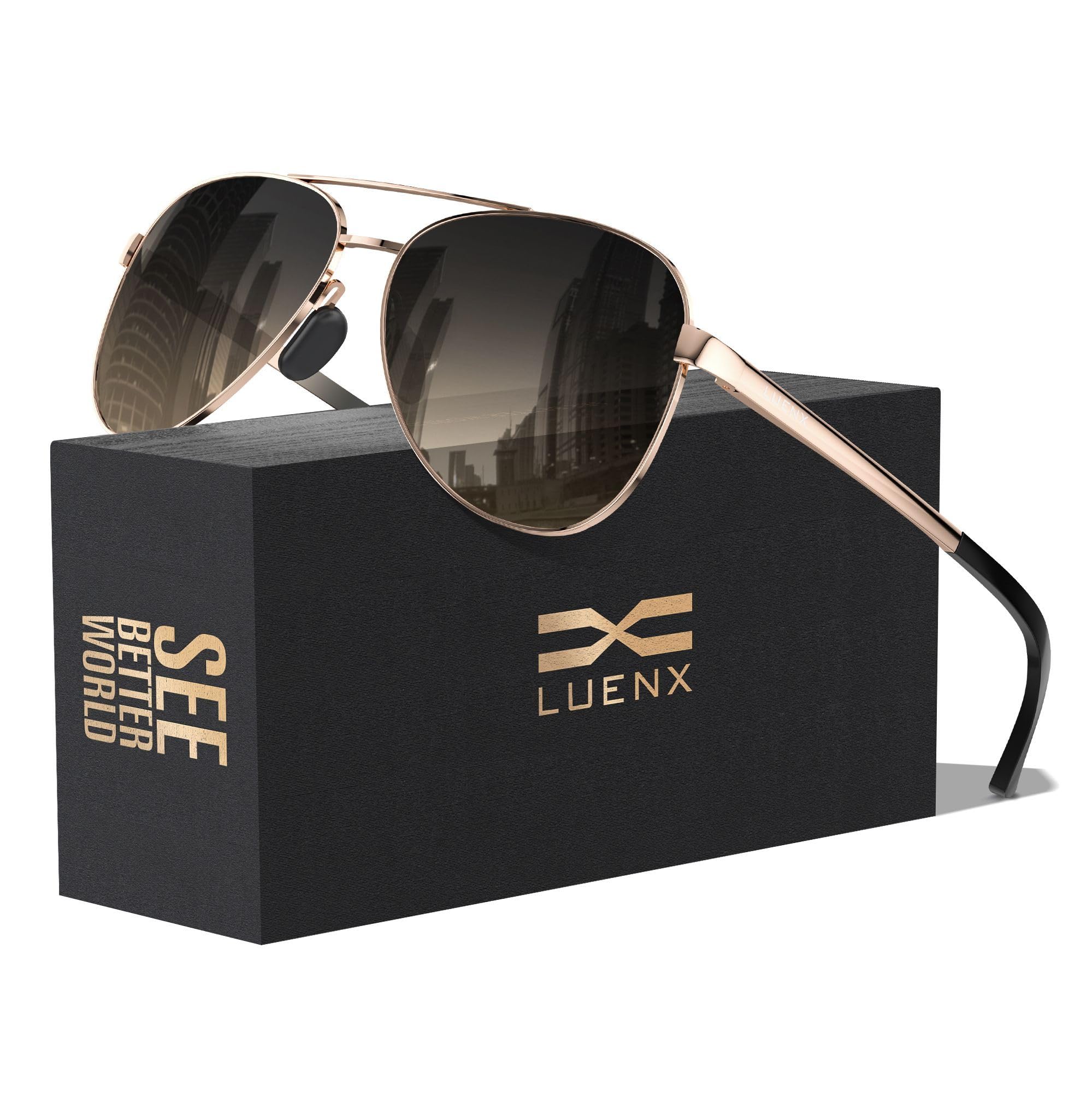 LUENX Aviator Sunglasses for Women Men Polarized Lens with Accessories - UV 400 Protection 60MM