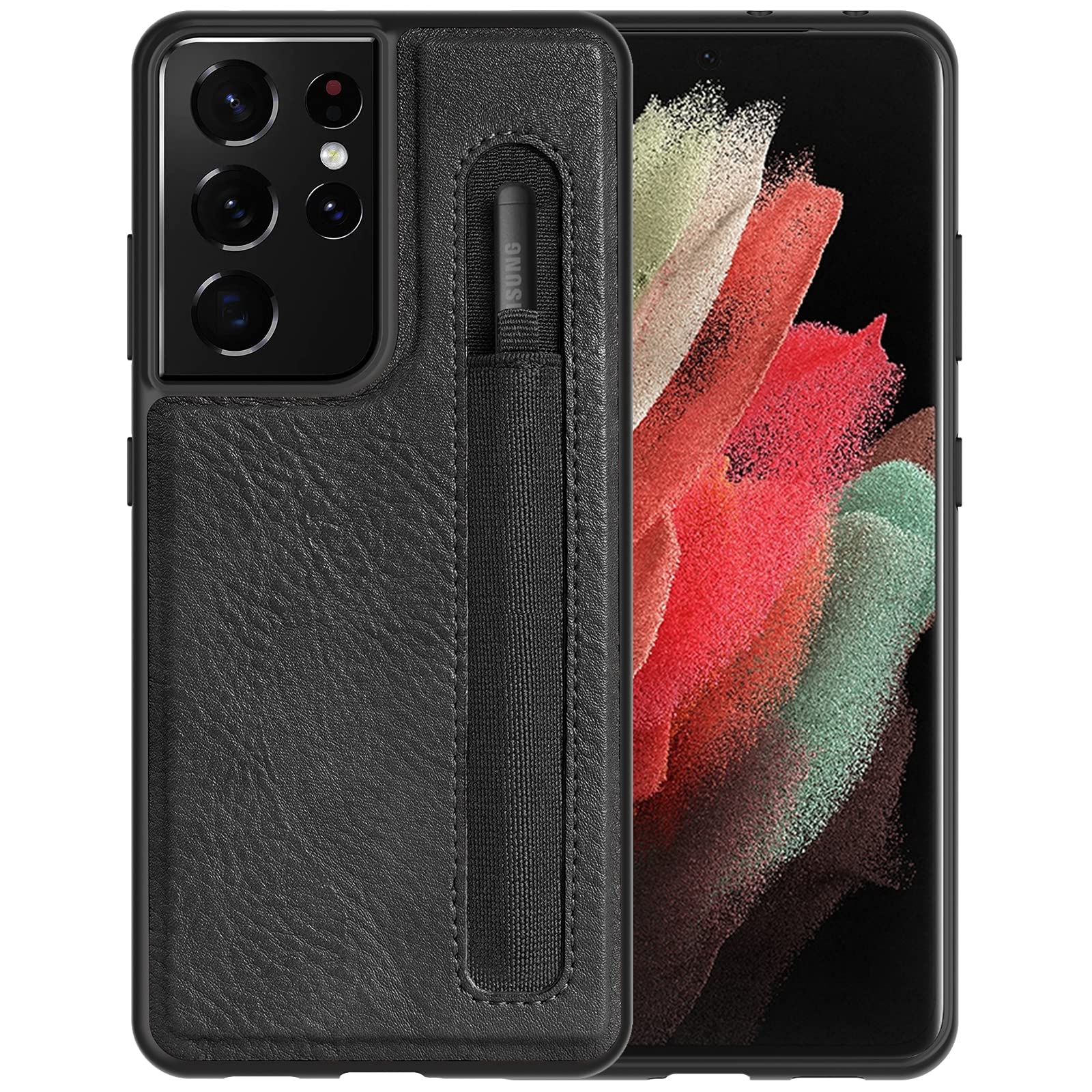 Nillkin Galaxy S21 Ultra 5G Case with S Pen Holder, Soft Leather & Hard PC Back Bumper Full Heavy Duty Protection Shockproof Anti-Scratched Slim S21 Ultra Phone Case Black
