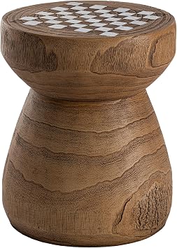 HOMPUS Outdoor Side Table with Round Checkerboard Wood Grain Tabletop