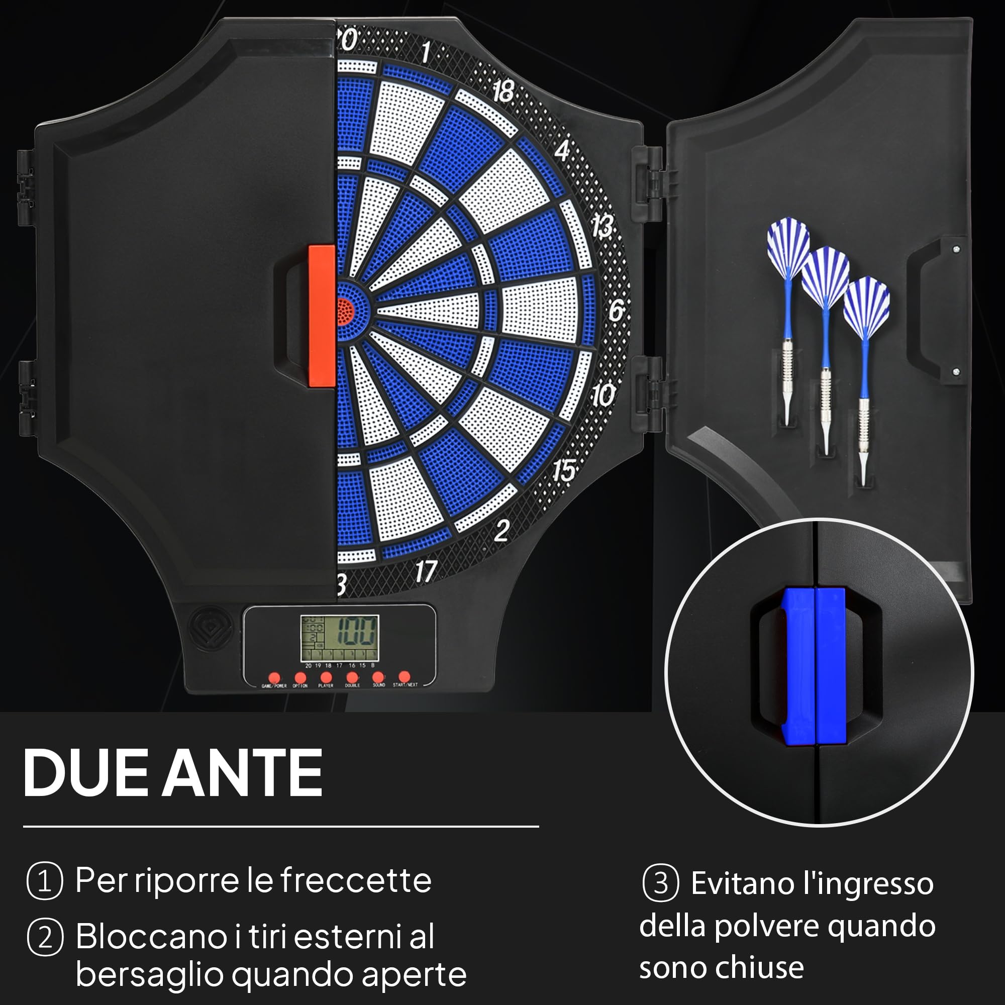 SPORTNOW Freccette Bersaglio Elettronico per 31 Giochi e 285 Programmi, Bersaglio Freccette con 6 Freccetta, 6 Punte di Ricambio e Monitor LCD, per 8 Giocatori