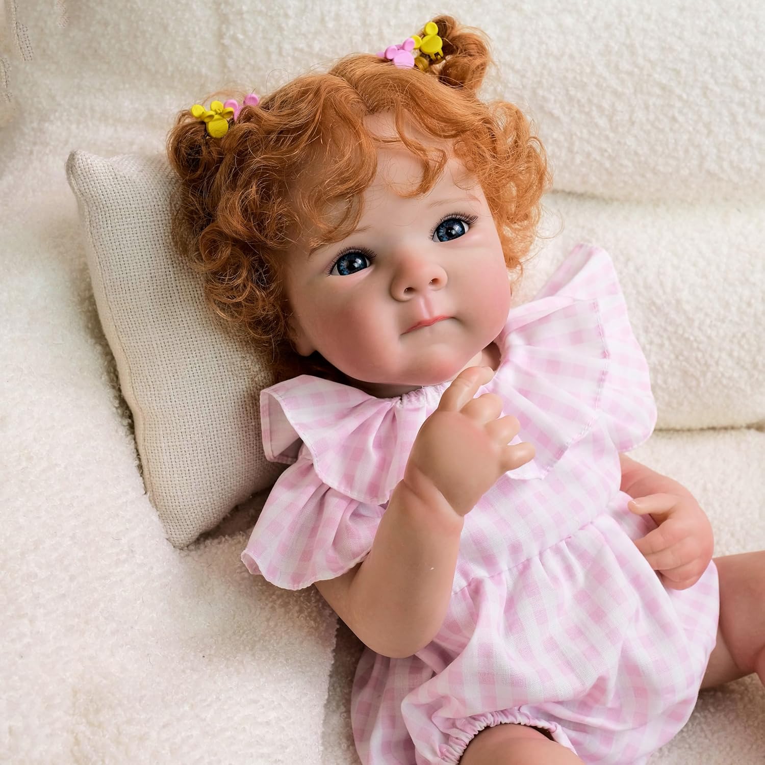 Anano Realistic Reborn Baby Dolls Bettie with Red Curly Hair, 18 Inch Life Size Lifelike Newborn Dolls Real Life Babies Soft Cloth Body for Kids Ages 3+ - Image 3
