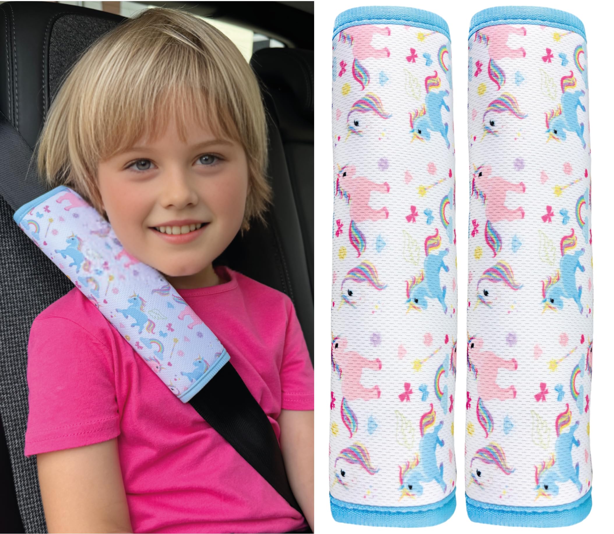 HECKBO 2x Protector para cinturón de seguridad - Unicornio - para niños - Protector para cinturón, almohadilla para el hombro para el cinturón de seguridad