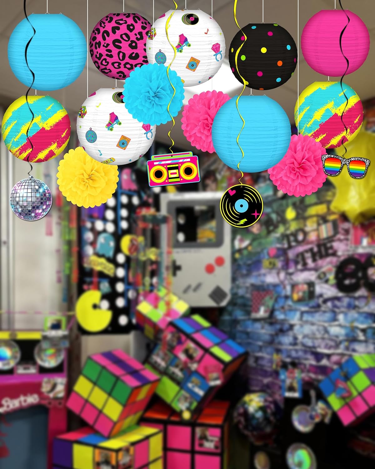 17Pcs 80s Party Decorations, Retro Disco Paper Lanterns for 1980s Theme Birthday, Home Hanging Decor