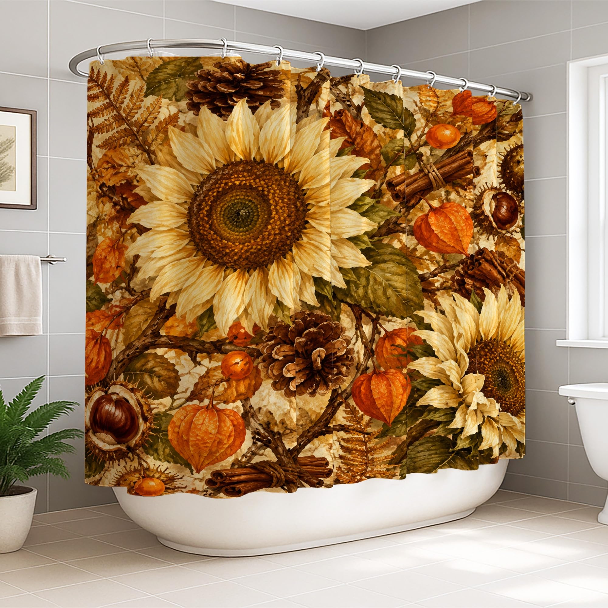 Rideau de douche tournesol vintage pour décoration de salle de bain familiale rustique