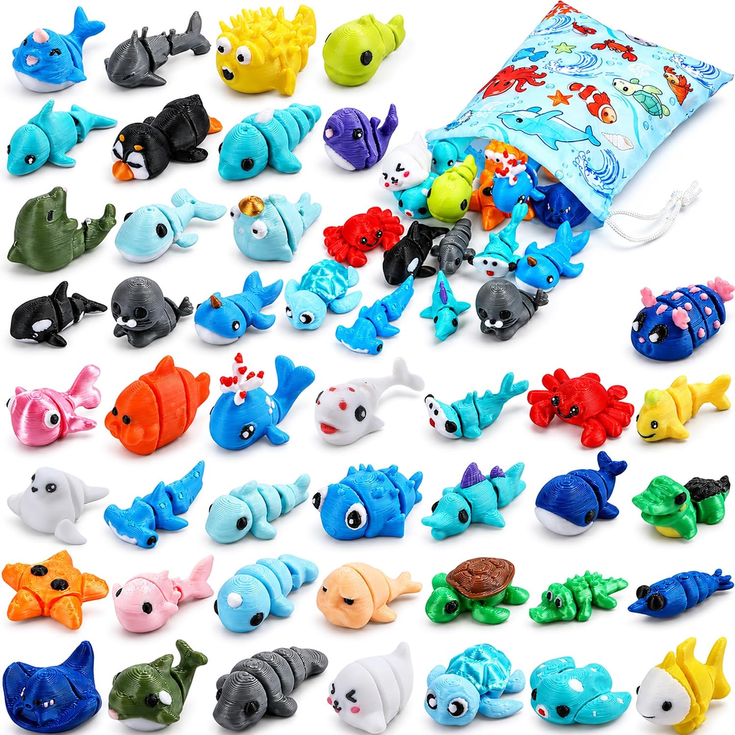 SCIONE 50 Pcs 3D Printed Sea Animals, Cute Desk Decor
