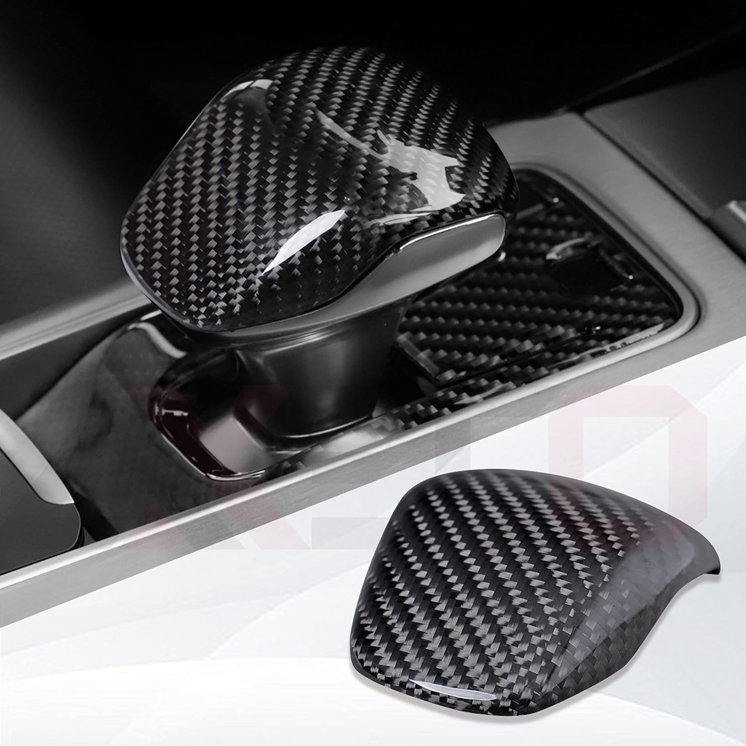 Directly Replacement Carbon Fiber Shifter Knob Cover for Kia Stinger 2018 up,Not Stick on (3K Black Carbon Fiber)