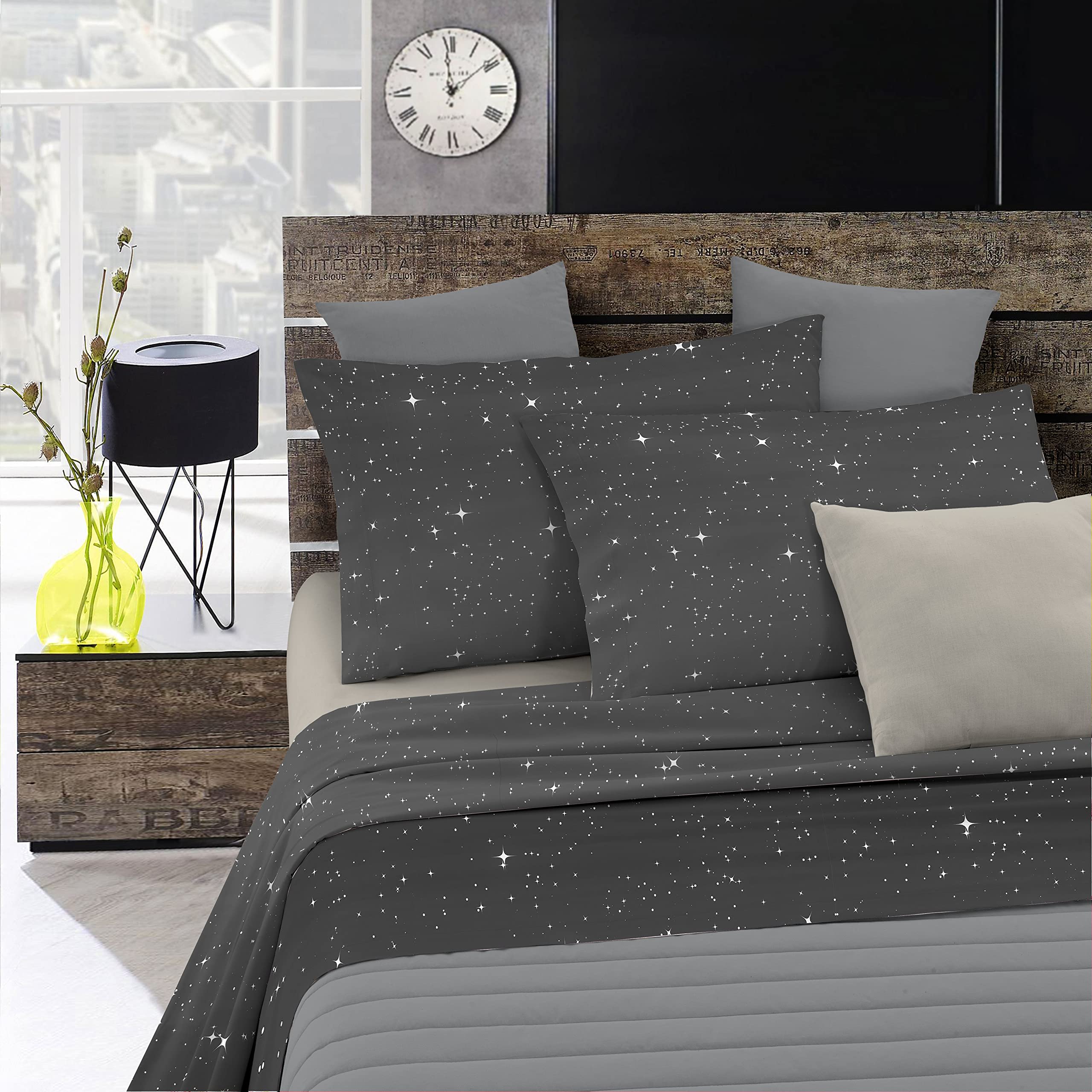 Fashion Bed Set, Stars Grey, Single, single bed
