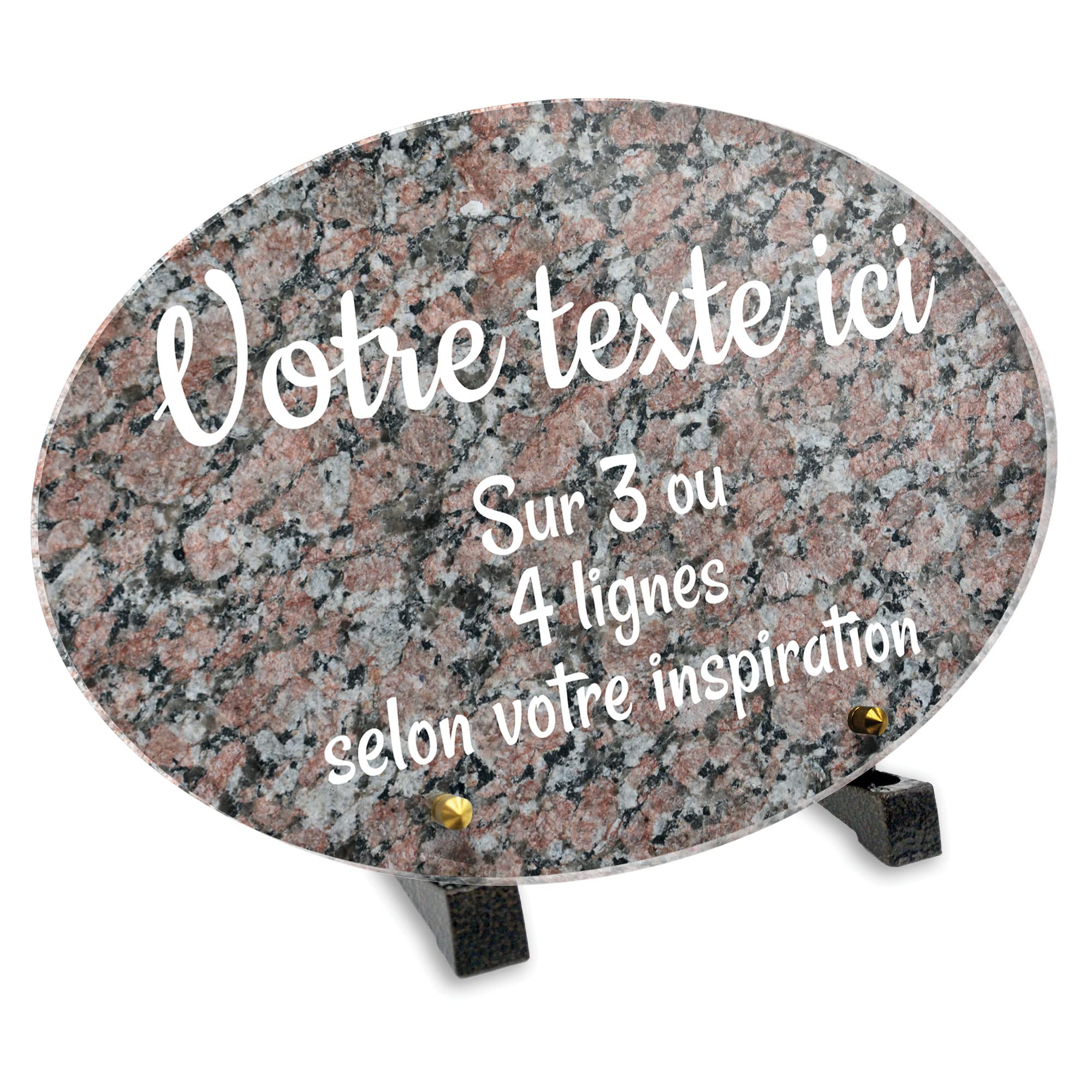 Owalna płyta nagrobna z pleksi wzór granitowy 1, różne rozmiary, grubość 6mm, spersonalizowana w wielu liniach 30x20 cm