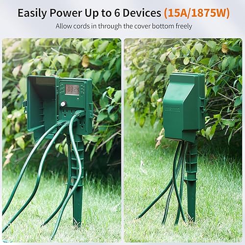 Miniatura 11 de SURAIELEC Estaca de alimentación para exteriores, temporizador digital programable de 7 días, regleta de alimentación resistente a la intemperie, 6