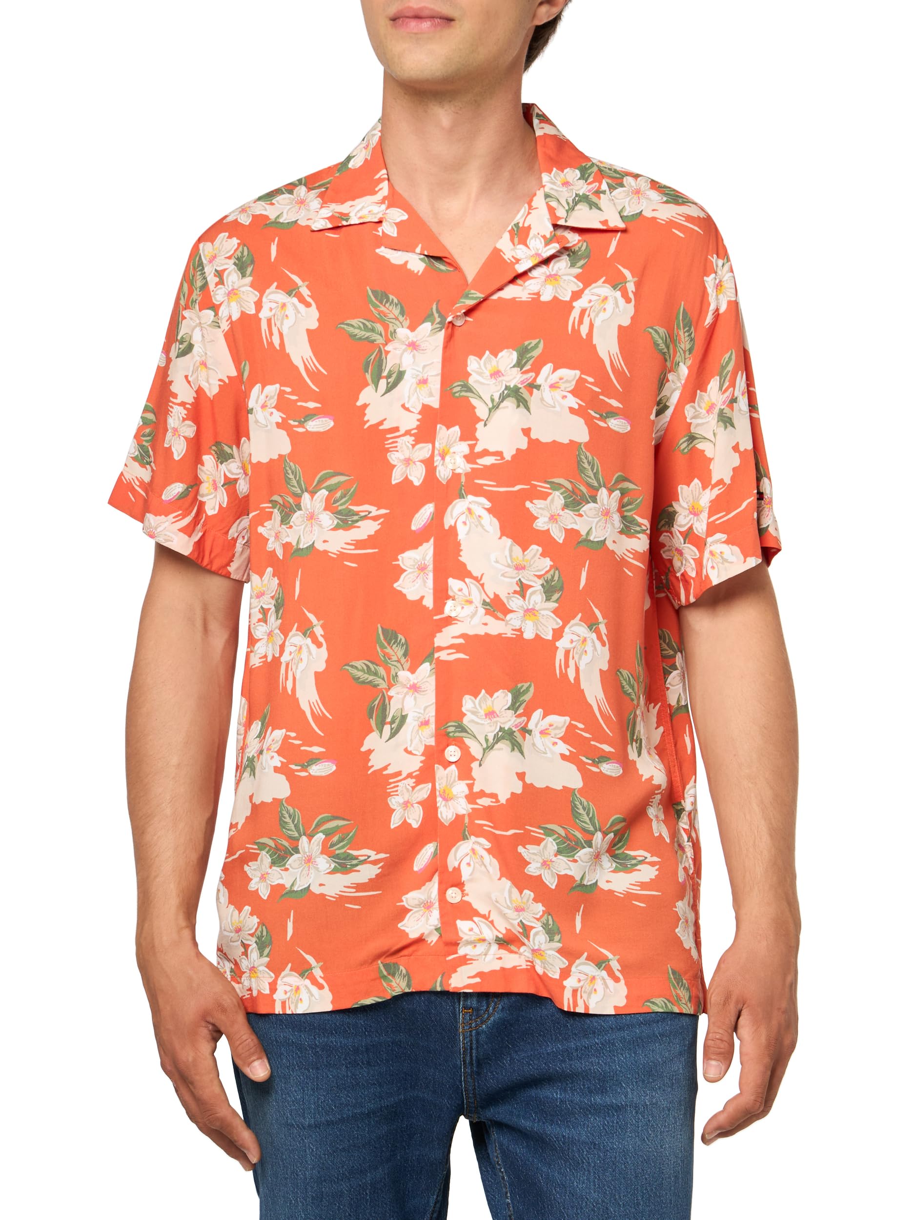 Tommy Hilfiger Camisa de Verano Ligera de Manga Corta para Hombre, Ajuste Regular, con Botones