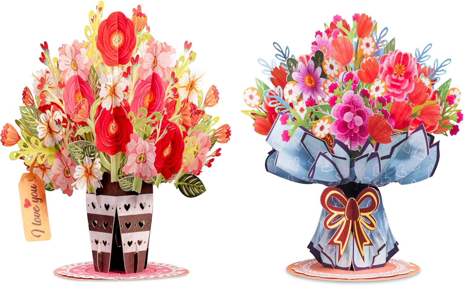 HugePop Flower Bouquet Pop Up Cards 2 Pack Includes 1 Lovely Flower Vase and 1