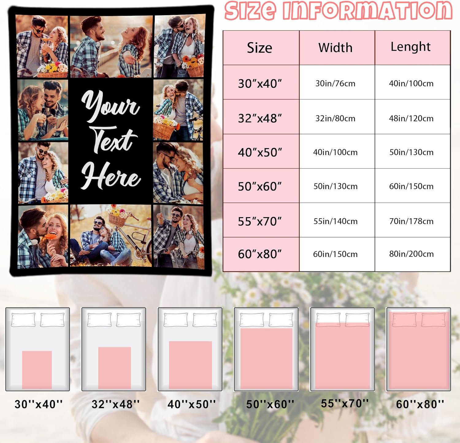 Custom Blanket with Picture, Personalized Photo Blanket, Customized Picture Blankets Gifts for Boyfriend Girlfriend, Personalized Mens Womens Gifts for Christmas Valentines Day Anniversary Birthday - Image 4