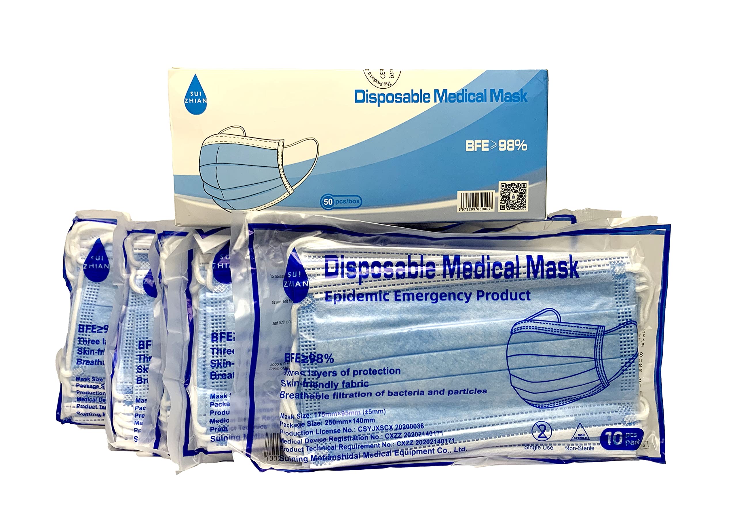 Disposable Surgical Medical Comfortable Face Mask with earloops 3 Layer Non Woven, 50pcs/box (NOW in 10pcs/sealed bag x 5) (1)