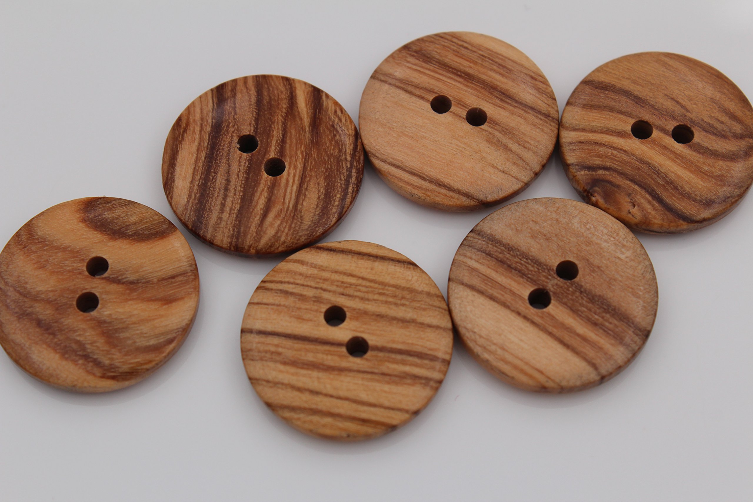 10 bottoni in legno con 2 fori da 15 mm o 25 mm, in vero legno d'ulivo con foglia d'acero, motivo pomello in legno naturale (15 mm