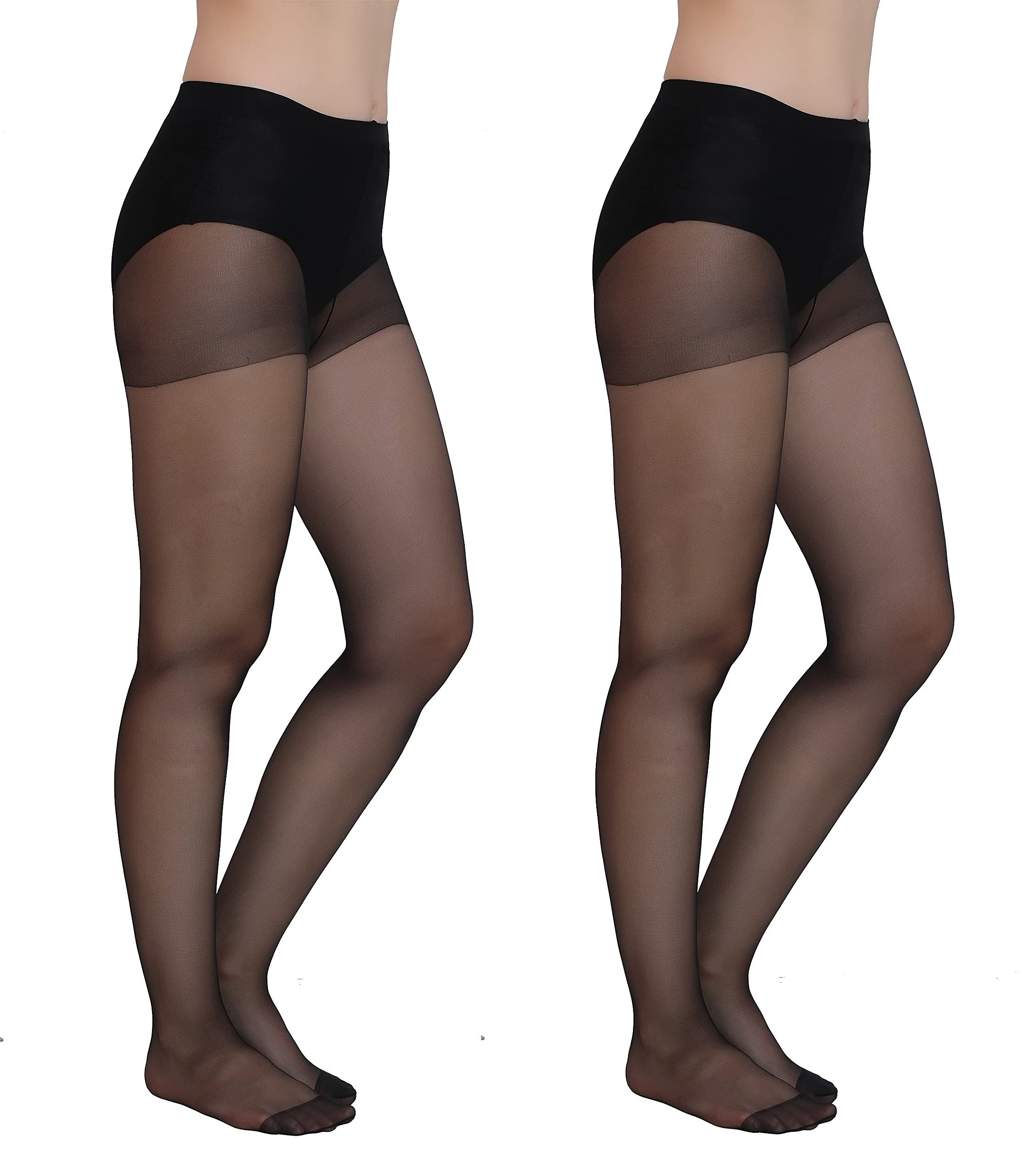 GLAMORAS Women's Nylon Spandex Sheer Pantyhose Transparent Stocking Free Size With Super Stretch Waistband - Black Pack of 2 (Fits Waist 24"-34") - Image 4 thumbnail