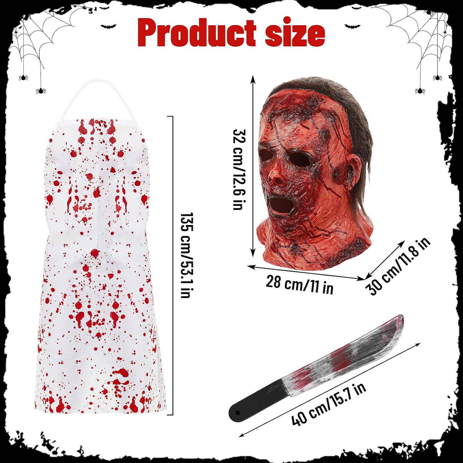 Bloody Butcher Costumes with Horror Zombie Mask for Scary Halloween Adult Creepy Killer Cosplay with Apron Knife