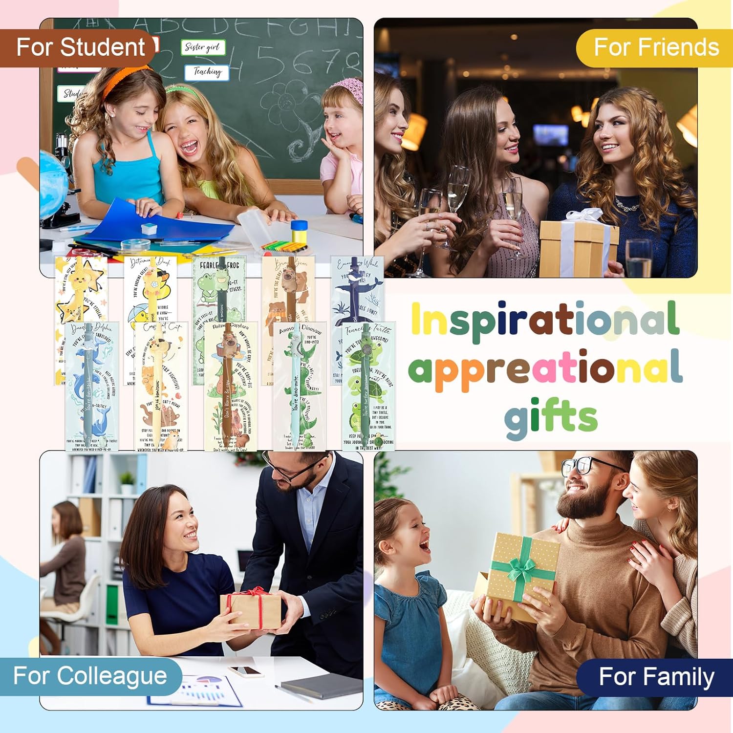 40 Sets Inspirational Office Gifts Bulk Funny Animal Pens Valentines Exchange Gifts Motivational Cute Ballpoint Pens with Mini Resin Animals Bookmarks for Staff Coworker Teacher Employee Appreciation - Image 6