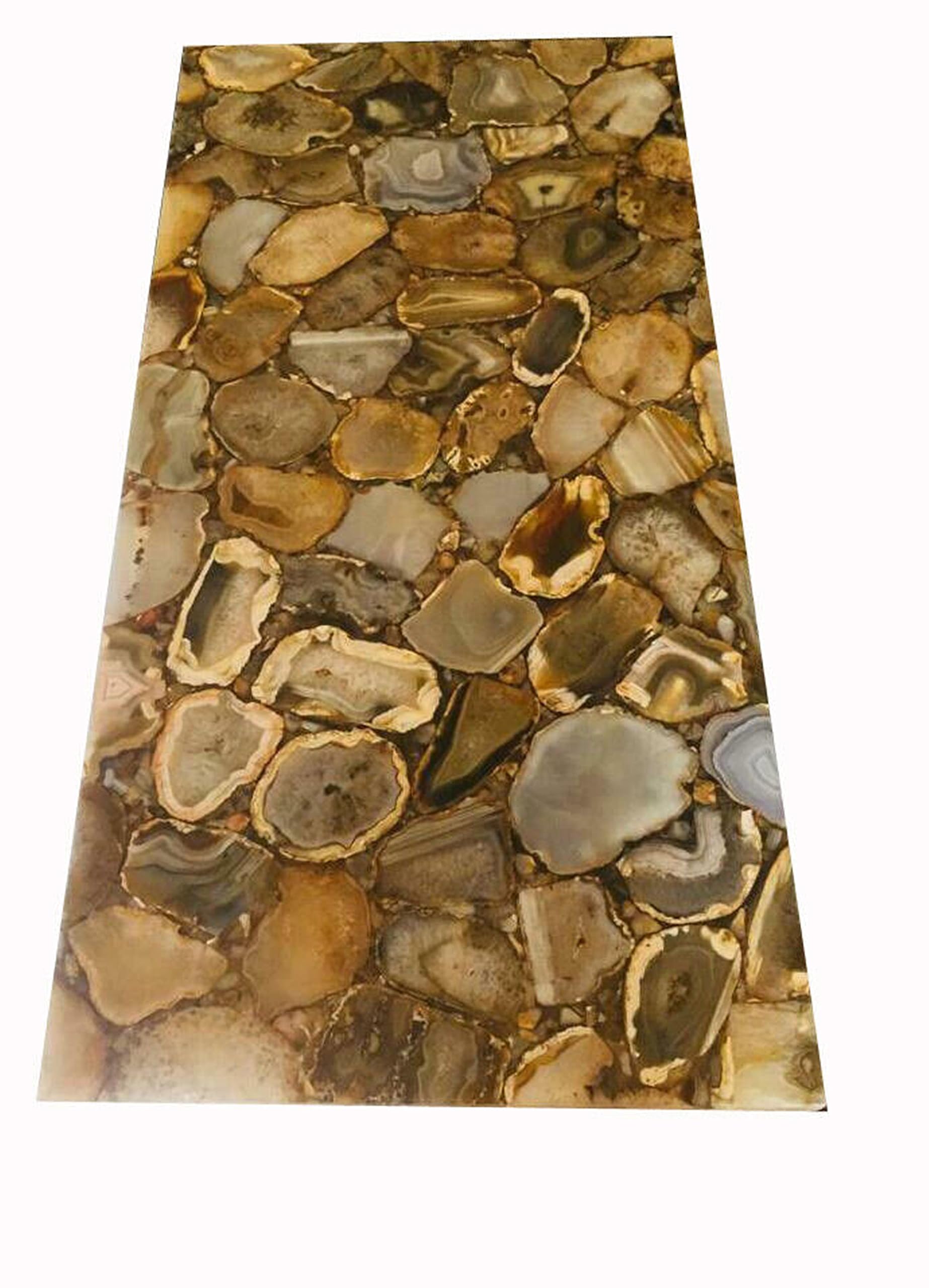 Table d'angle carrée en résine d'agate jaune 45x45 cm pour salon