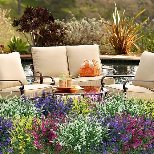 Miniatura 7 de 16 paquetes de flores artificiales de lavanda para exteriores, resistentes a los rayos ultravioleta, no se decoloran, vegetación de plástico