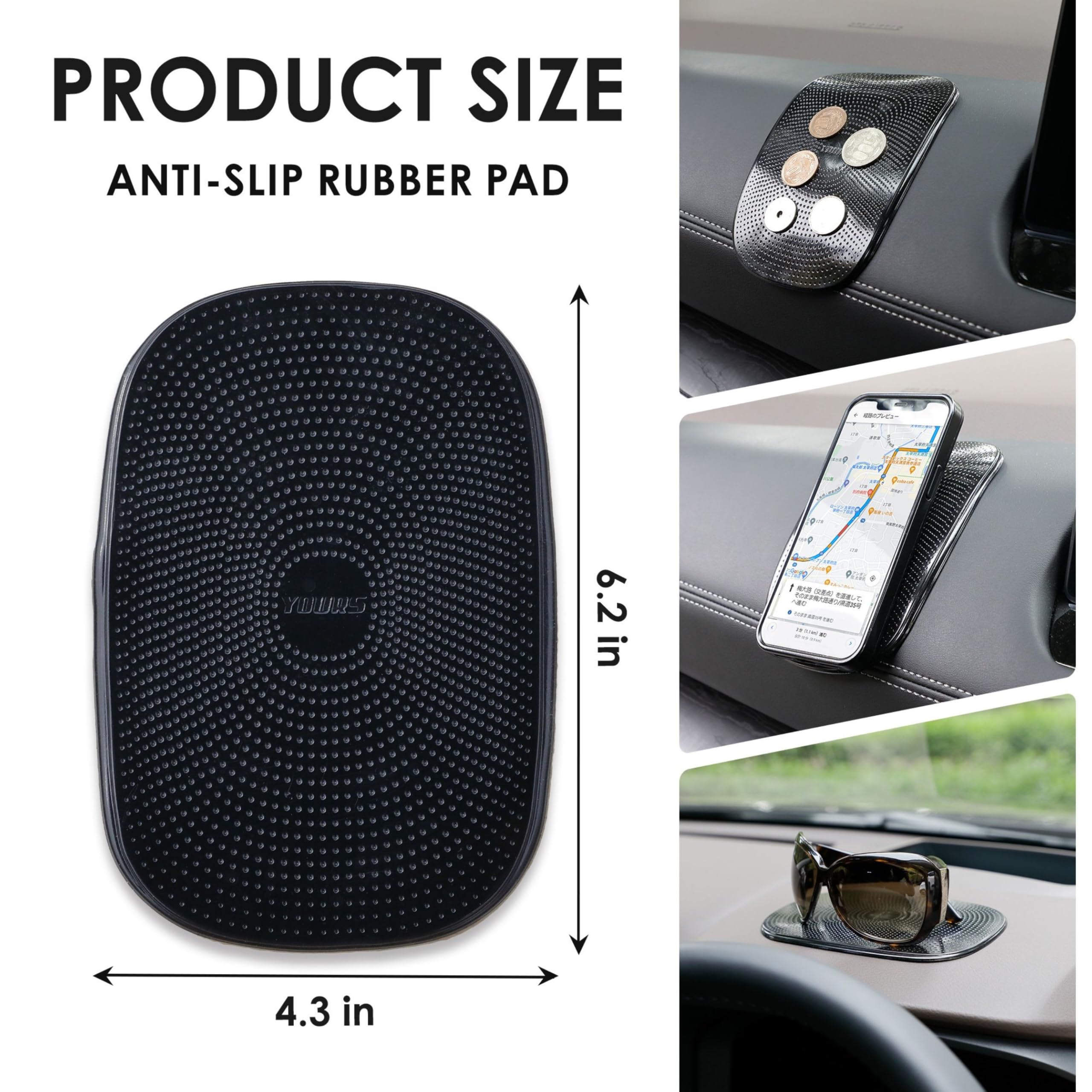 Car Dashboard Non Slip Mat Phone Holders For Your Car, Anti-slip Mat For Dashboard, Air Freshener, Mirror, Sunglasses, Keychain, Coin Holder | Car Accessories | Black | 2PCS - Japan Import