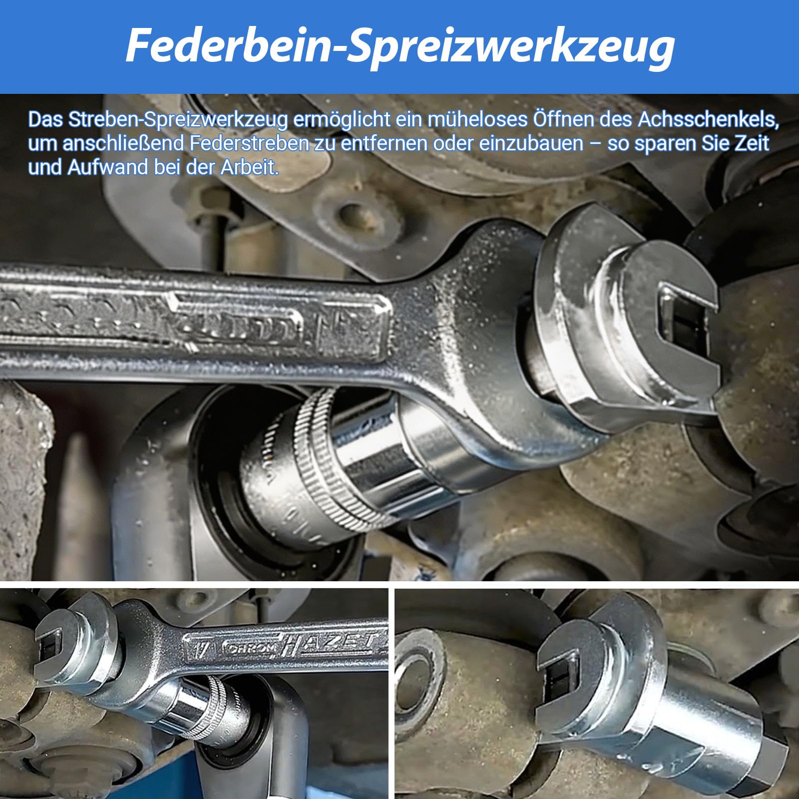 Federbein-Spreizer-Set 5-TLG., inkl. Handschuhen & Schraubenschlüssel, Federspanner-Werkzeug für Stoßdämpfer-Arbeiten-Nur mit 10mm Werkzeug, max. 13Nm(Schwarz)