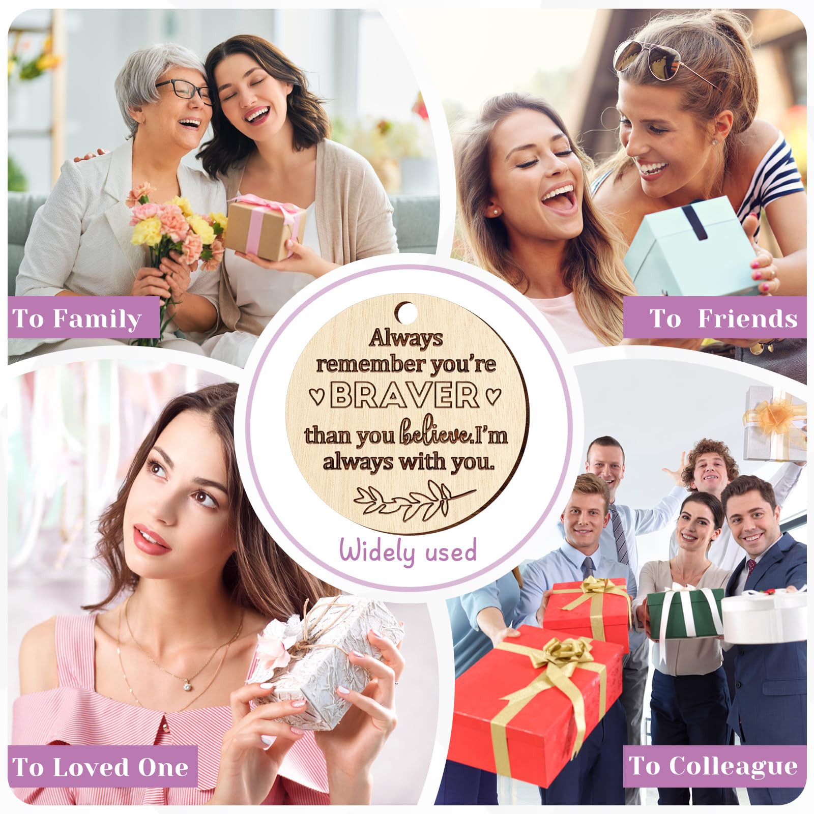 24 Holzanhänger „Taschenumarmung“ Mit Seil – Süße Bären & Herz-Motive Als Aufmunterungs-Geschenk